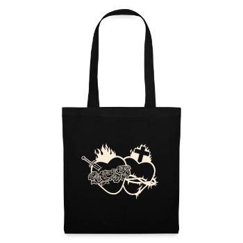 Double Cœur de Jésus et de Marie - blanc - Sac en tissu - noir - Devant