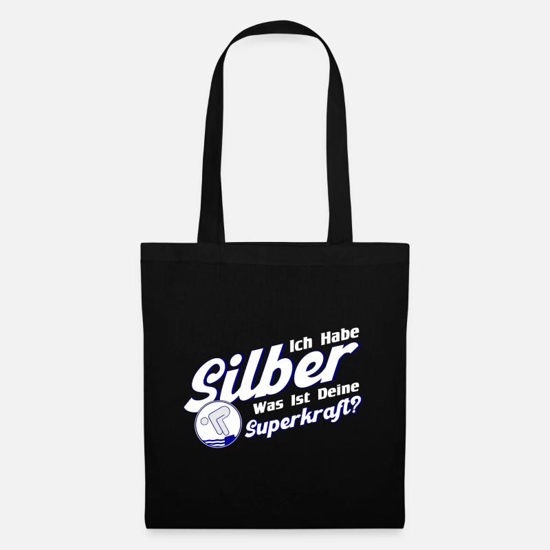 Schwimmer Schwimmprüfung Silber Geschenk - Stoffbeutel - Schwarz