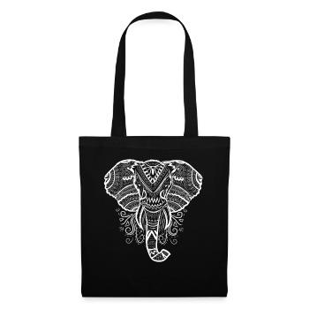 Elefanten Mandala Illustration Elephant - Stoffbeutel - Schwarz - Vorne