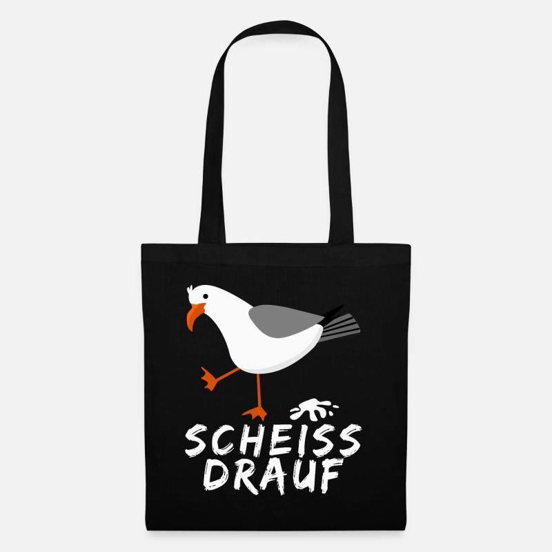 Möwe - lustiger Scheiss drauf Spruch - Stoffbeutel - Schwarz
