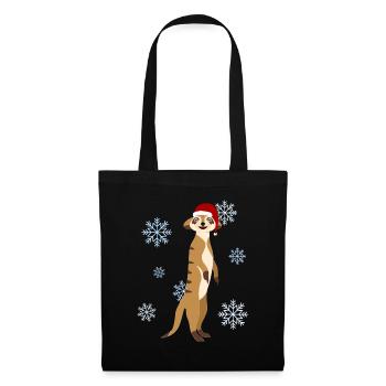 Erdmännchen Weihnachten Weihnachtsmütze - Stoffbeutel - Schwarz - Vorne