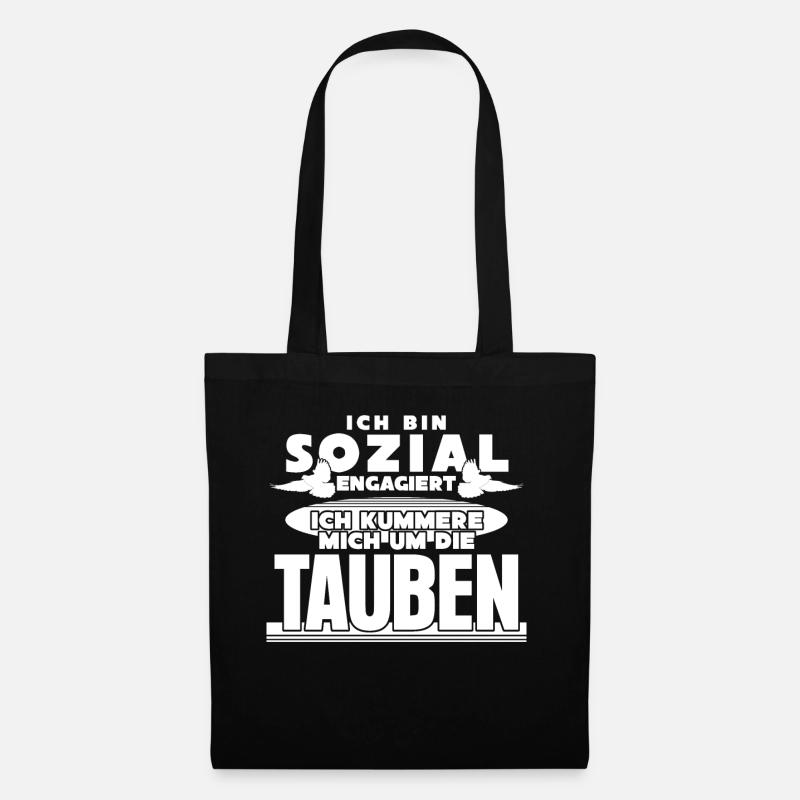 Tauben Taube Sozial Spruch lustig - Stoffbeutel - Schwarz