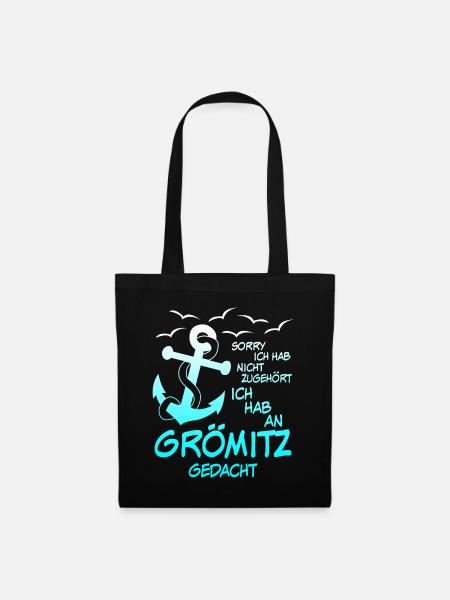 Grömitz Spruch mit Anker - Stoffbeutel - Schwarz