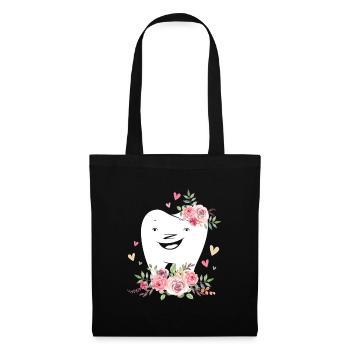 Dentiste Dentiste Hygiène dentaire Dentelle de dents Fleurs - Sac en tissu - noir - Devant