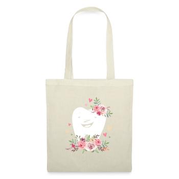 Dentiste Dentiste Hygiène dentaire Dentelle de dents Fleurs - Sac en tissu - nature - Devant