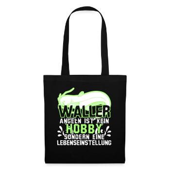 Waller Angeln Fischen Fischer Angler - Stoffbeutel - Schwarz - Vorne