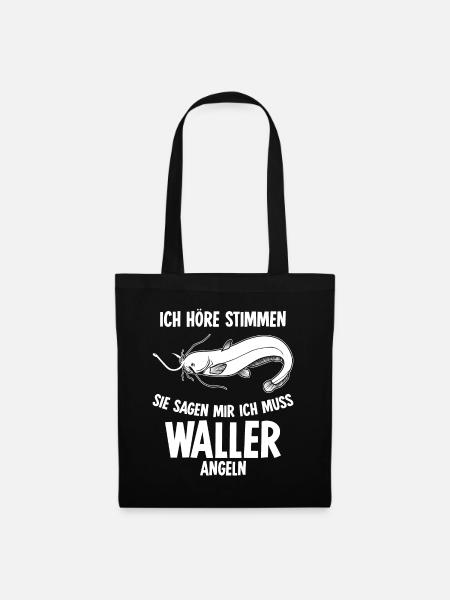Angeln Waller Spruch Fischer Angler - Stoffbeutel - Schwarz