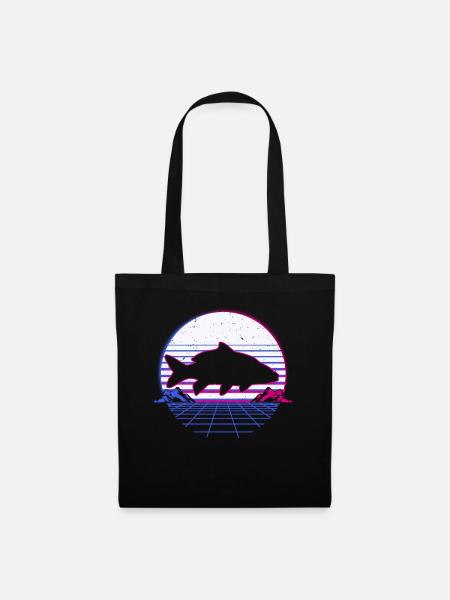 Retro Vintage Retrowave Karpfen Fisch - Stoffbeutel - Schwarz
