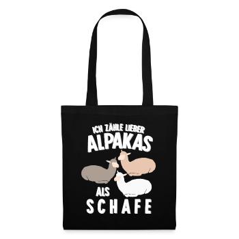 Alpaka Schlafshirt Bett Alpakas - Stoffbeutel - Schwarz - Vorne