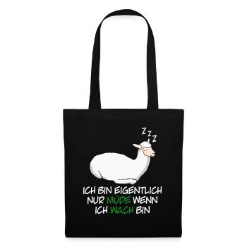 Alpaka Schlafshirt Müde Alpakas - Stoffbeutel - Schwarz - Vorne
