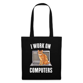 Arbeiten mit Computern und Katzen Englisch - Stoffbeutel - Schwarz - Vorne