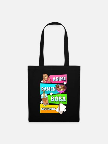 Anime Ramen Te Boba und Manga Zeichnungen Japan - Stoffbeutel - Schwarz