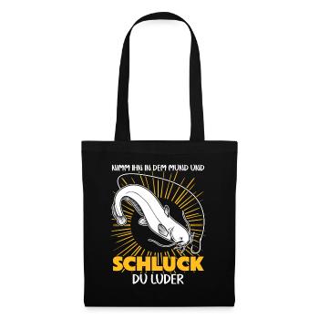 Waller Angler Fisch Angeln Angelsport - Stoffbeutel - Schwarz - Vorne