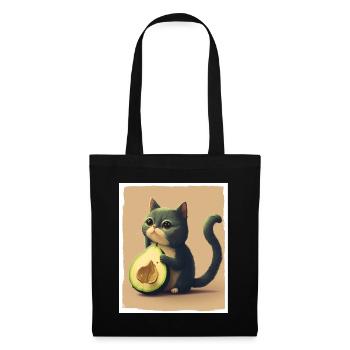 Katze Kätzchen Avocado Frucht Vegetarier Veganer - Stoffbeutel - Schwarz - Vorne