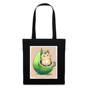 Katze Kätzchen Avocado Frucht Vegetarier Veganer - Stoffbeutel - Schwarz - Vorne