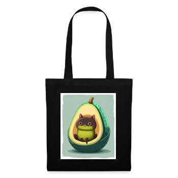 Katze Kätzchen Avocado Frucht Vegetarier Veganer - Stoffbeutel - Schwarz - Vorne