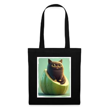 Katze Kätzchen Avocado Frucht Vegetarier Veganer - Stoffbeutel - Schwarz - Vorne