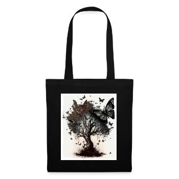 Tree Butterflies Abstract Nature Forest Grunge - Tote Bag - black - Front