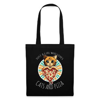 Damen Pizza und Katzen Katze Tierliebe Kätzchen - Stoffbeutel - Schwarz - Vorne