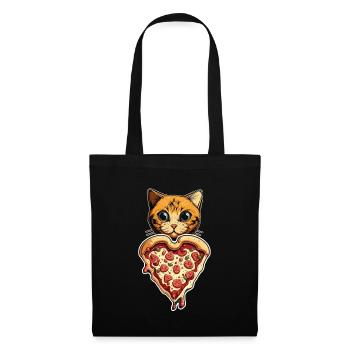 Damen Pizza und Katzen Katze Tierliebe Kätzchen - Stoffbeutel - Schwarz - Vorne