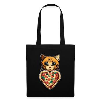 Damen Pizza und Katzen Katze Tierliebe Kätzchen - Stoffbeutel - Schwarz - Vorne