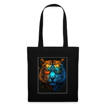 Bengalischer Tiger Katze Boss Chef Raubkatze Neon - Stoffbeutel - Schwarz - Vorne
