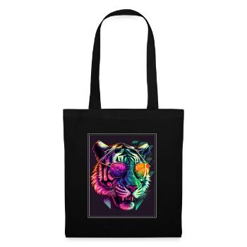 Bengalischer Tiger Katze Polygon Raubkatze Neon - Stoffbeutel - Schwarz - Vorne