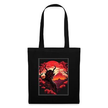 Japan Japanese Demon Cherry Blossom Mountains Retro - Tote Bag - black - Front