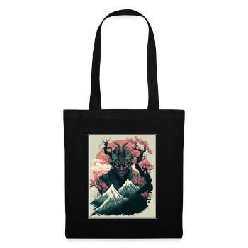 Japan Japanese Demon Cherry Blossom Mountains Retro - Tote Bag - black - Front