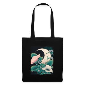 Mondblume Moonflower Mond Japanisch Vaporwave - Stoffbeutel - Schwarz - Vorne