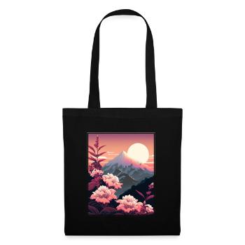 Mondblume Moonflower Mond Japanisch Vaporwave - Stoffbeutel - Schwarz - Vorne