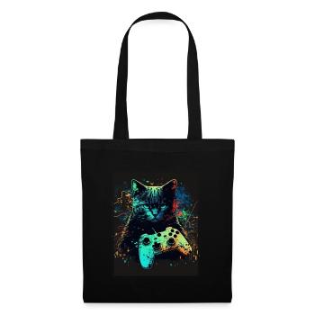Cats and Gaming Katze Kätzchen Controller Zocken - Stoffbeutel - Schwarz - Vorne