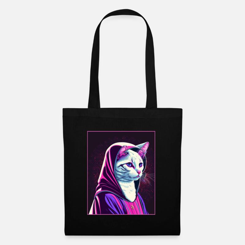 Katze Nonne Kirche Vaporwave Religion Kätzchen - Stoffbeutel - Schwarz