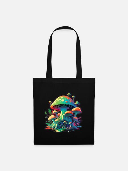 Pilze Natur Kosmisch Neon Raver Goa Freiheit - Stoffbeutel - Schwarz