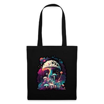 Mushrooms Nature Cosmic Neon Raver Goa Freedom - Tote Bag - black - Front