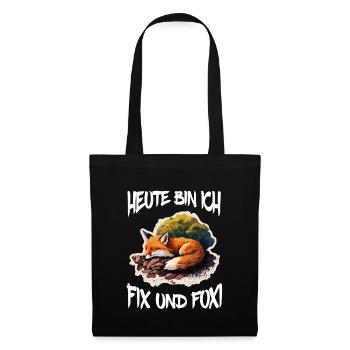 Fix und Foxi Fuchs Spruch Schlafshirt Kuscheln - Stoffbeutel - Schwarz - Vorne