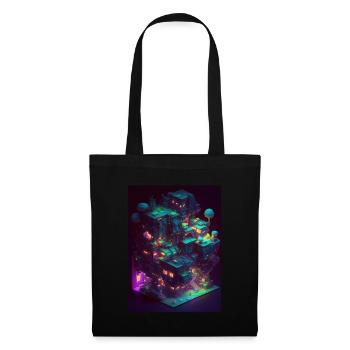 Voxel Vaporwave Neon Futuristisch Fantasie Gaming - Stoffbeutel - Schwarz - Vorne