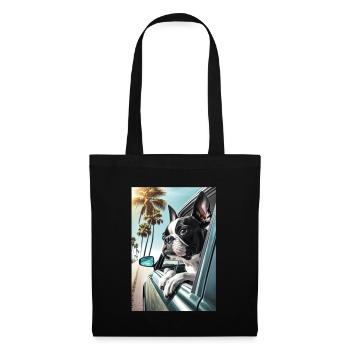 Bosten Terrier Sonnenbrille Strand Palmen Sommer - Stoffbeutel - Schwarz - Vorne
