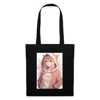 Anime Girl Waifu Japanese Aesthetic Kawaii Otaku - Stoffbeutel - Schwarz - Vorne