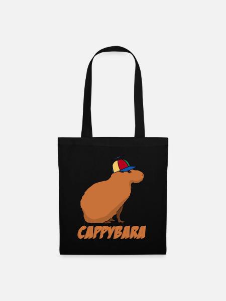Capybara mit Cappy Capybaras - Stoffbeutel - Schwarz