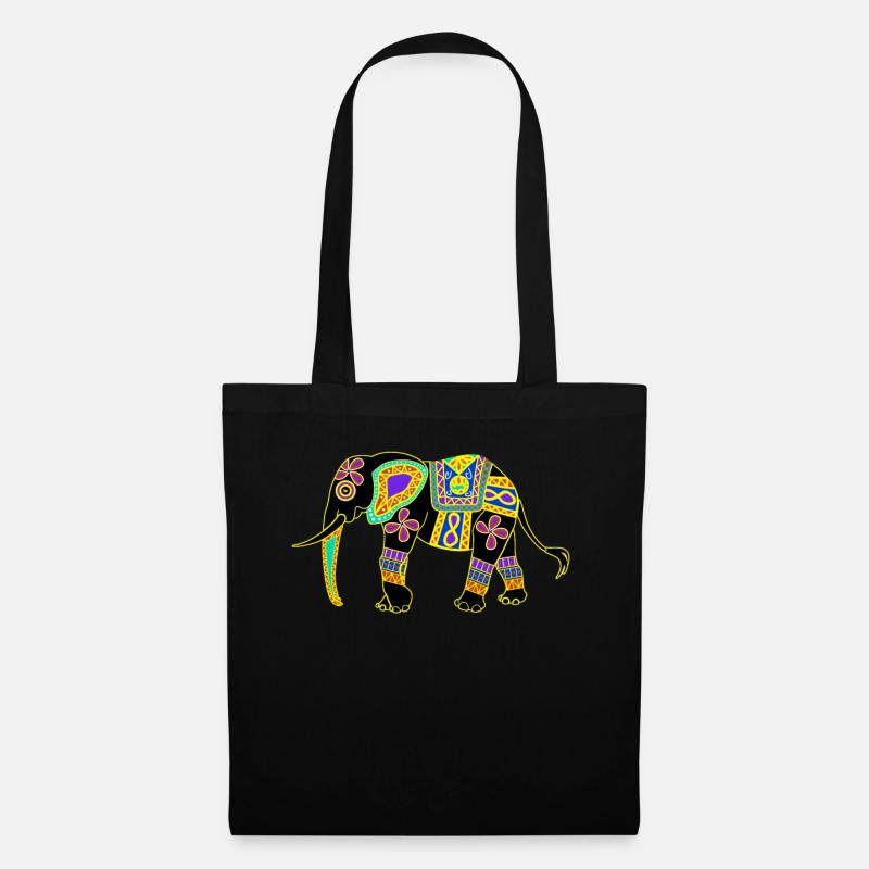 Elefanten bunter Elefant - Stoffbeutel - Schwarz
