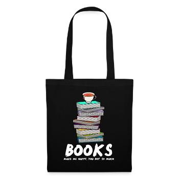 Books Reading Book Tea Cup Bookworm - Stoffbeutel - Schwarz - Vorne