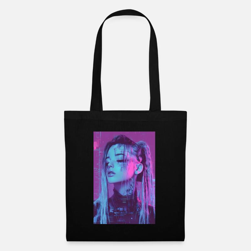Anime Girl Vaporwave Glitchcore Pastel Goth - Stoffbeutel - Schwarz