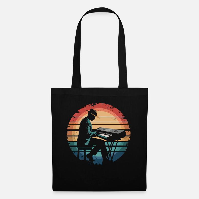 Retro Vintage Keyboard Player Sunset Music Lover - Stoffbeutel - Schwarz