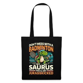 Lustiger Badminton Saurus – Kinder, Jugendliche - Stoffbeutel - Schwarz - Vorne