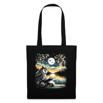 Owl Reading Book – Full Moon Seascape - Tote Bag - black - Front
