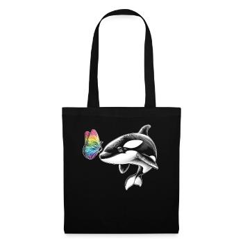 Orca-wal-schmetterlinge-tier-blumenillustration - Stoffbeutel - Schwarz - Vorne