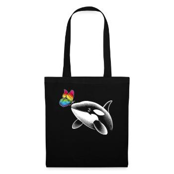 Orca Wal Schmetterlinge Tier Blumen Illustration - Stoffbeutel - Schwarz - Vorne