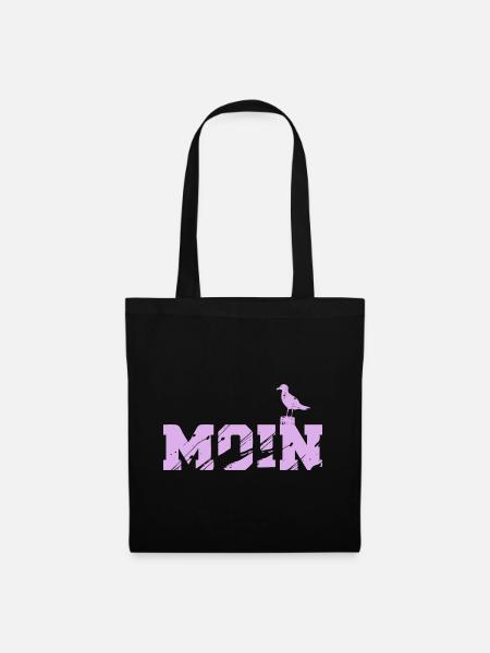 Moin Gruß Motiv und Möwe Pink für Baby Mädchen - Stoffbeutel - Schwarz