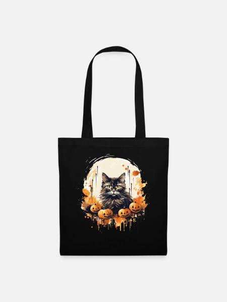 Main Coon Herbst Halloween Katze Katzenjunges - Stoffbeutel - Schwarz